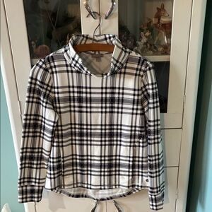 T by Talbots sz XSP Black and White Plaid Down SweatShirt Top nwt pockets